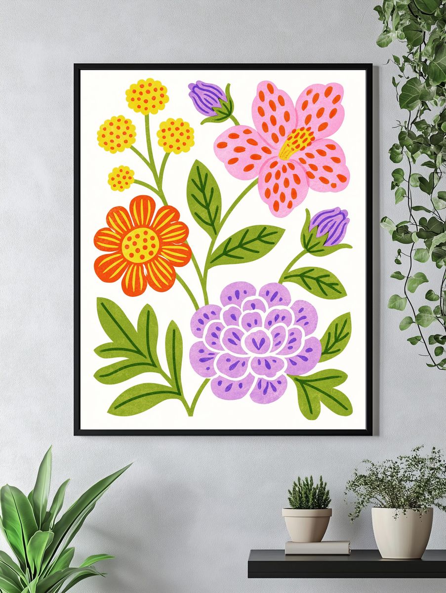 Whimsical Floral Illustration Poster. — room view 4