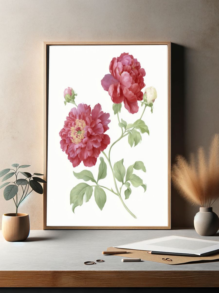 Pink Peony Botanical Print. — room view 2