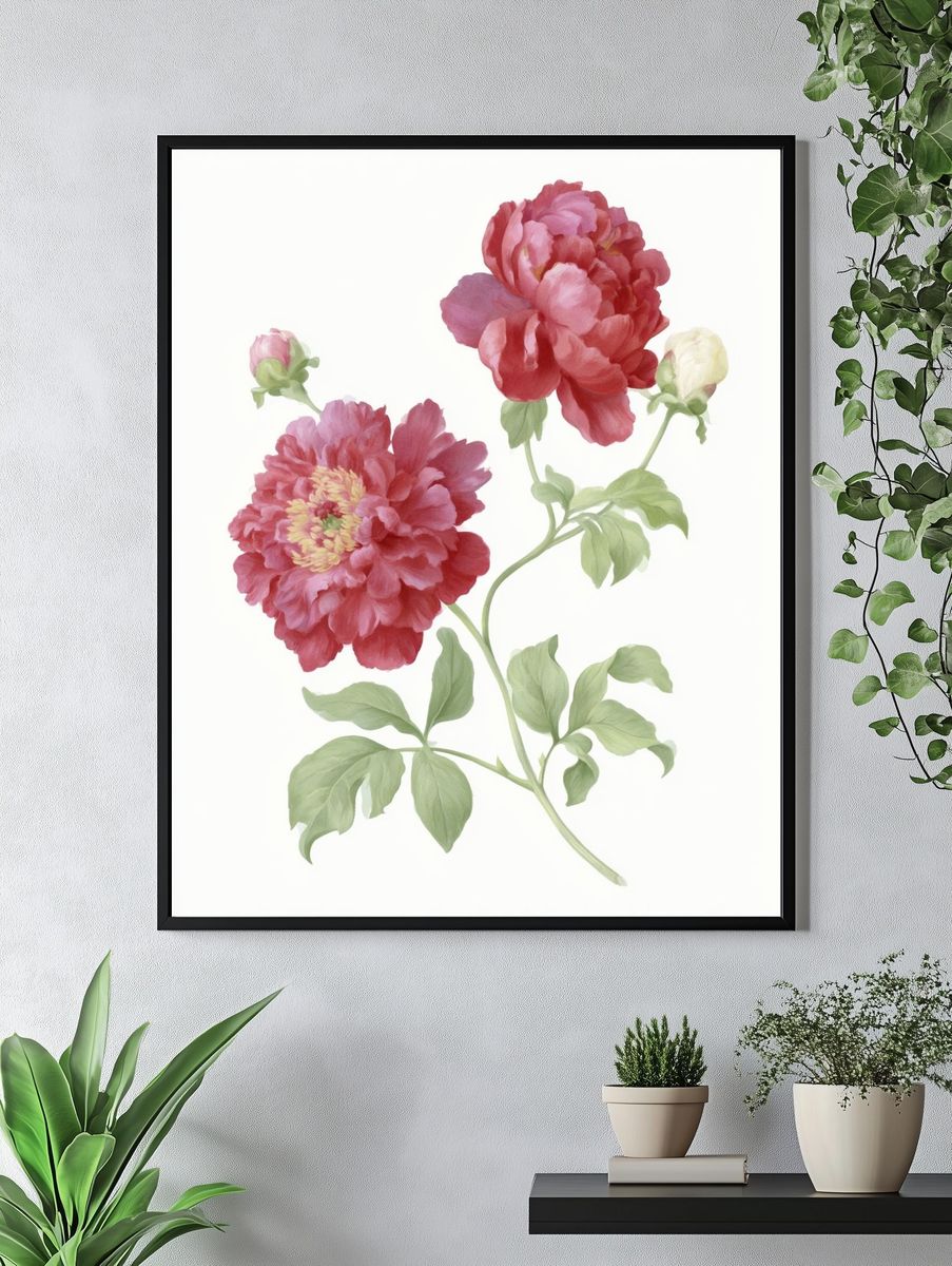 Pink Peony Botanical Print. — room view 4
