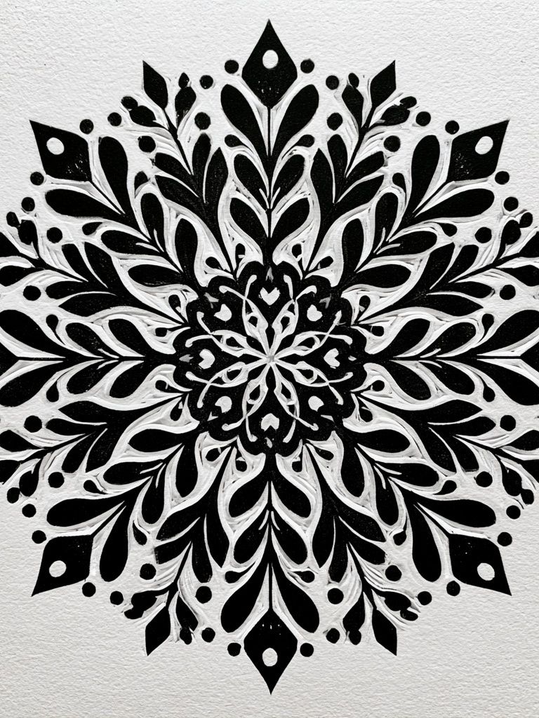 Black Floral Mandala Print. poster detail