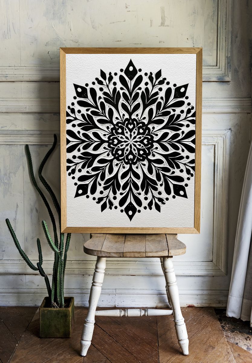 Black Floral Mandala Print. — room view 1