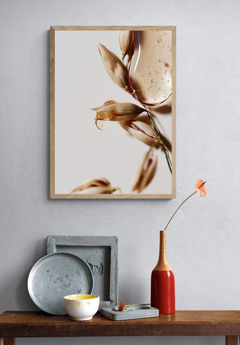 Dried Petals and Water Droplets Print. — room view 3