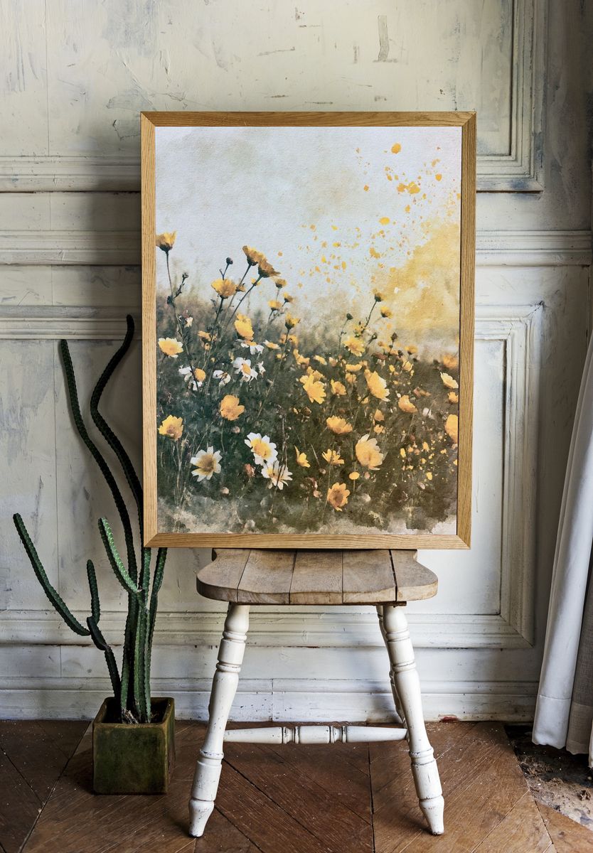 Wildflower Meadow Watercolor Print. room preview