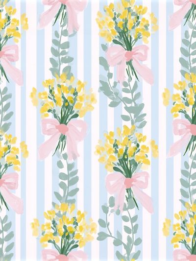 Pastel Floral Stripe Pattern Poster. poster