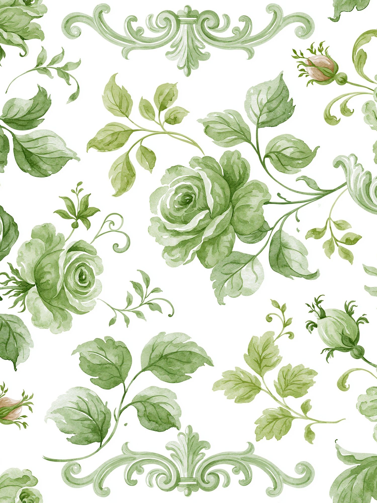 Green Floral Toile Pattern Poster. poster — botanical art