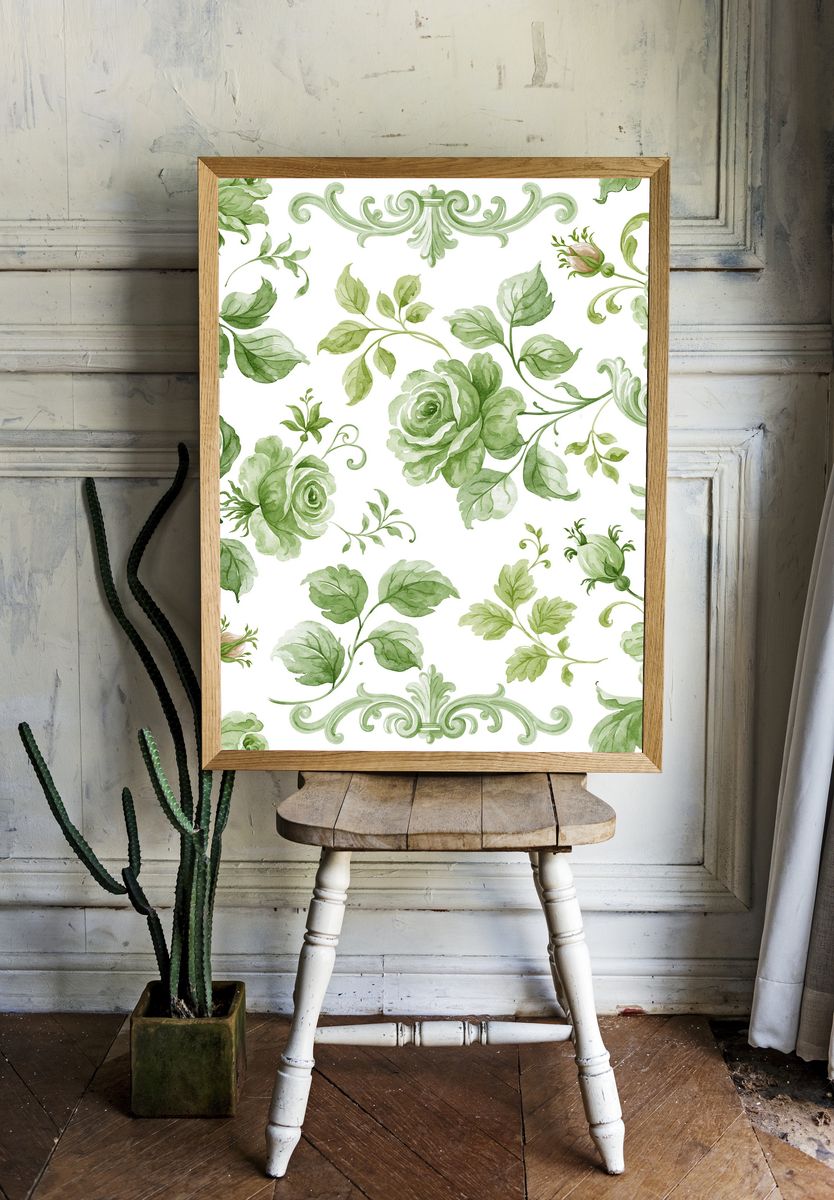 Green Floral Toile Pattern Poster. room preview