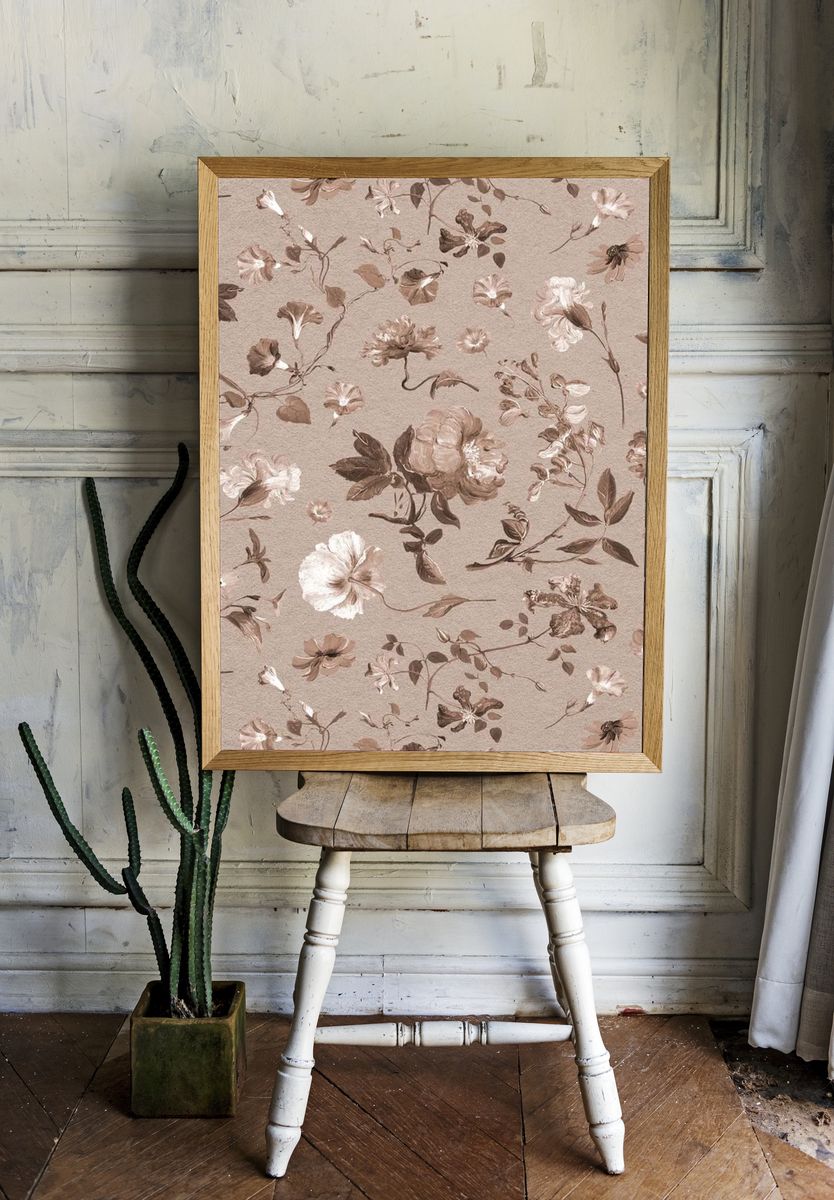 Retro flower pattern iPhone wallpaper room preview