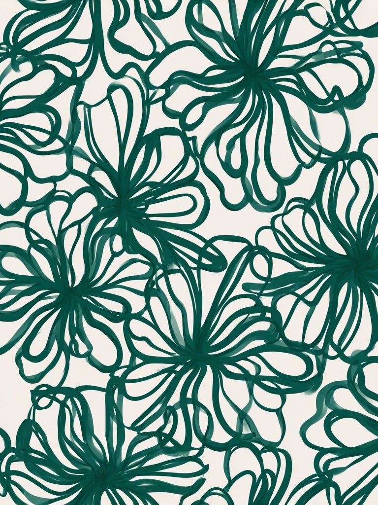 Teal Floral Line Art Poster. poster detail