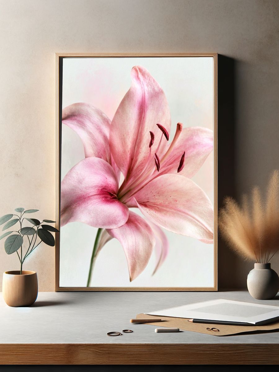 Pink Lily Botanical Print. — room view 2