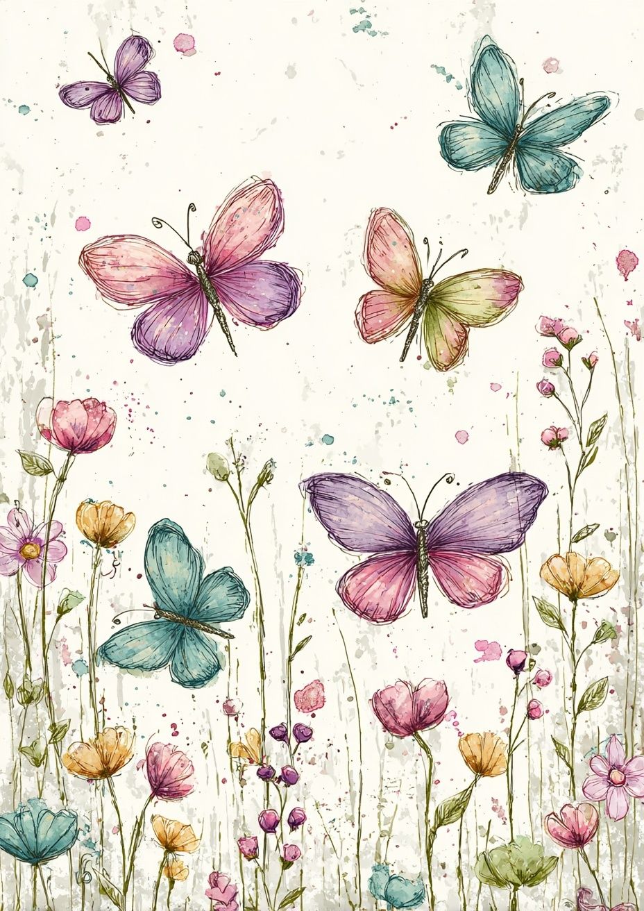 Butterfly Meadow Watercolor Print. poster — botanical art
