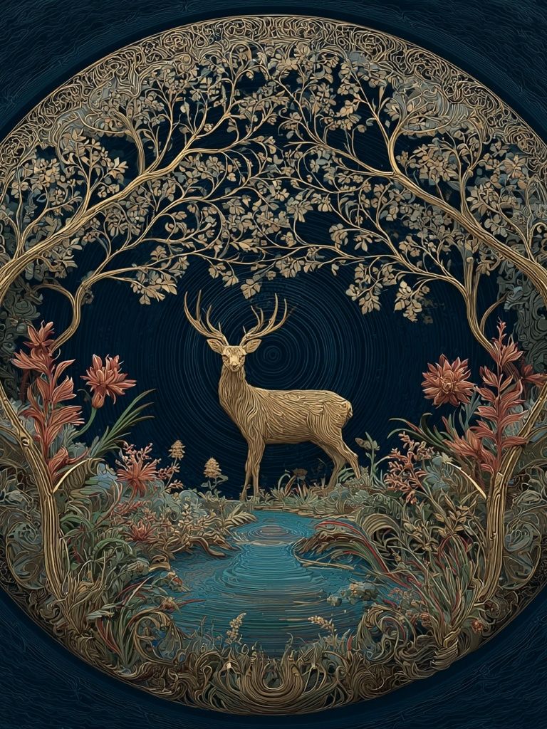 Enchanted Deer Botanical Print. poster — botanical art