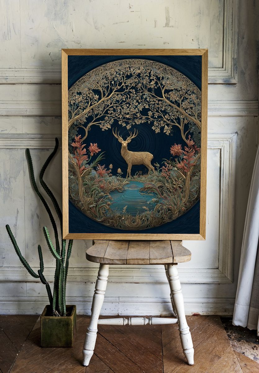Enchanted Deer Botanical Print room preview