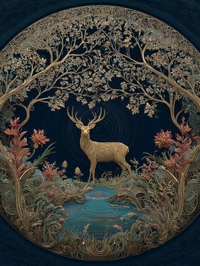 Enchanted Deer Botanical Print. poster print