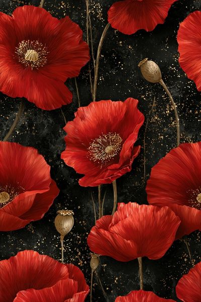 Red Poppy Bloom Botanical Print.