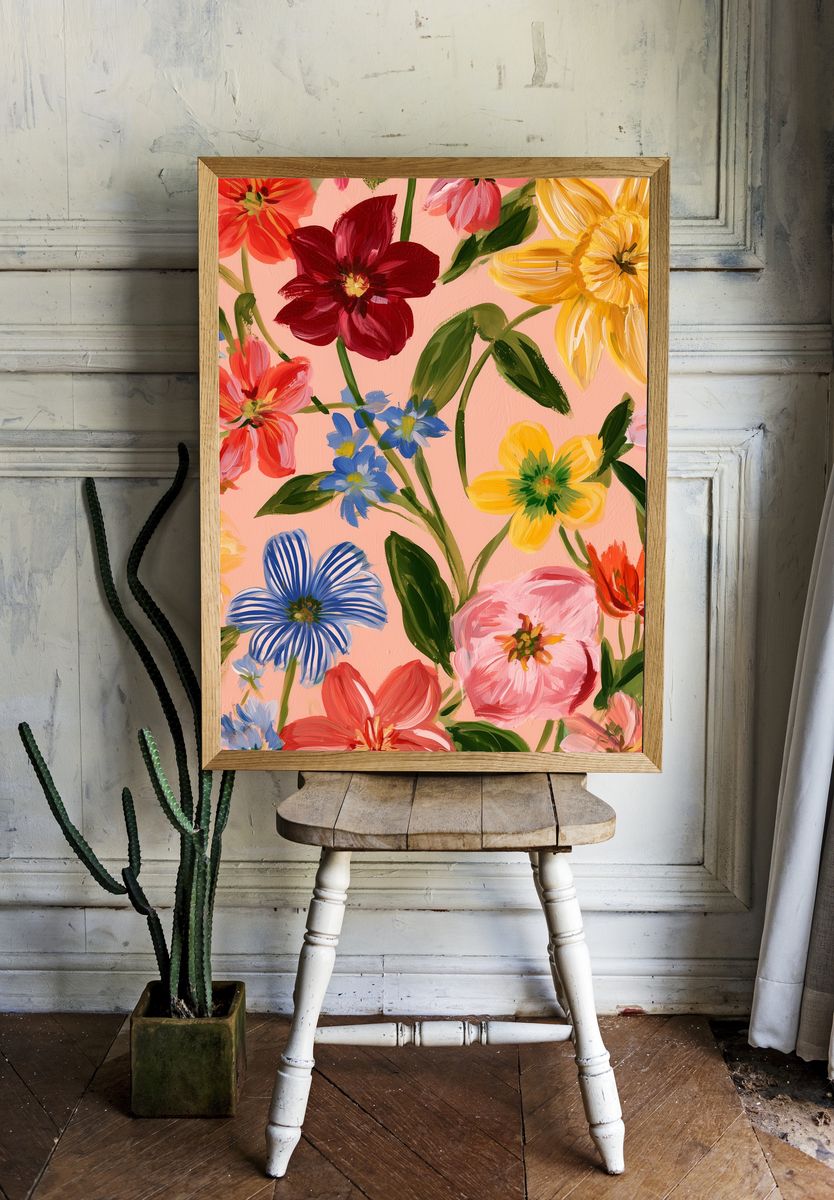 Colorful Floral Bouquet Illustration Poster. room preview