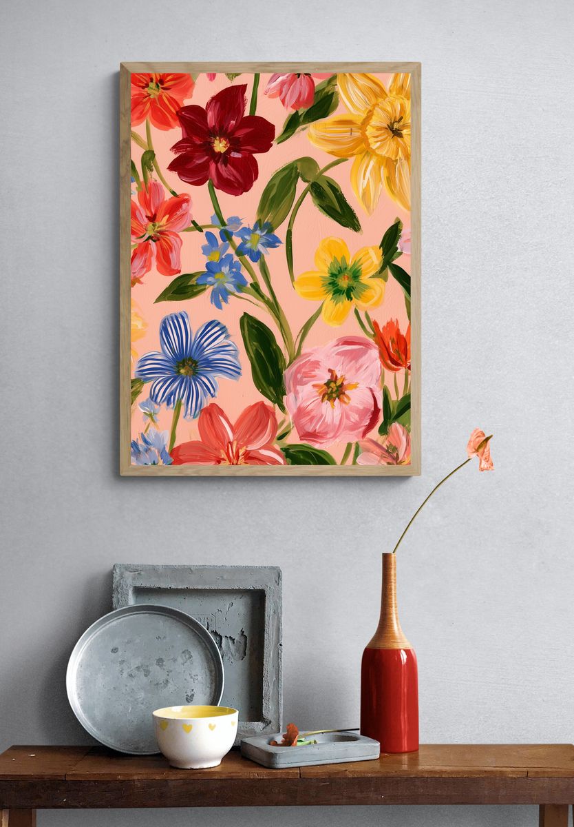 Colorful Floral Bouquet Illustration Poster. — room view 3
