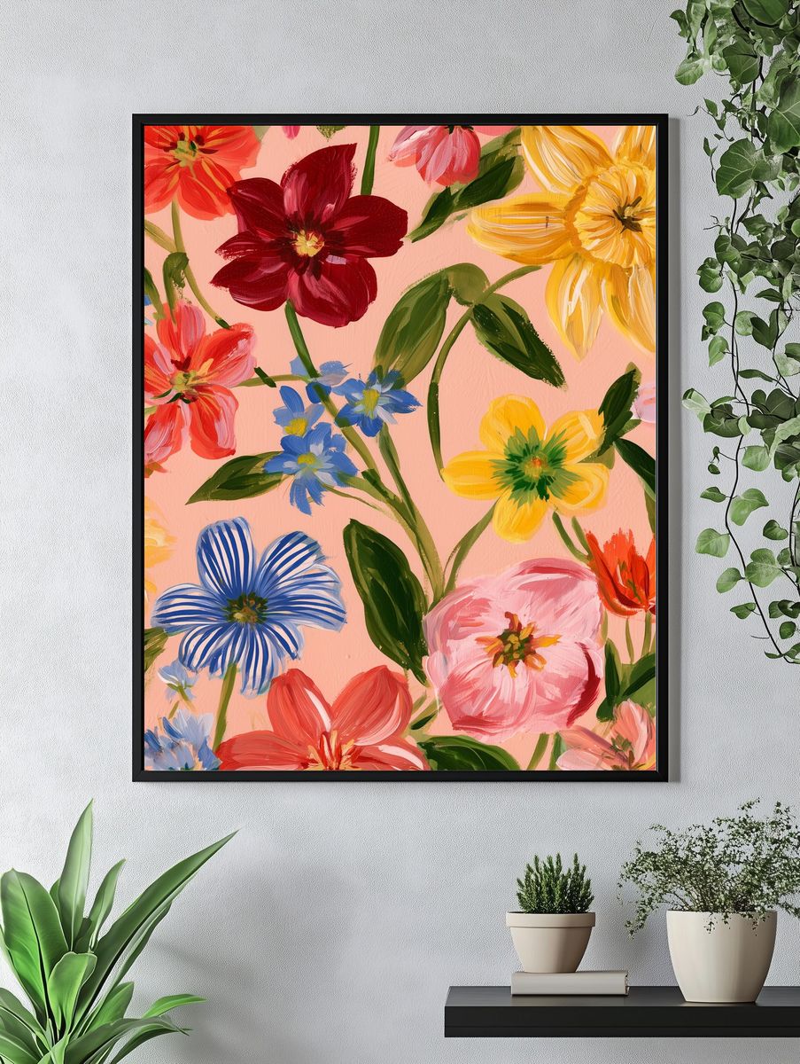 Colorful Floral Bouquet Illustration Poster. — room view 4
