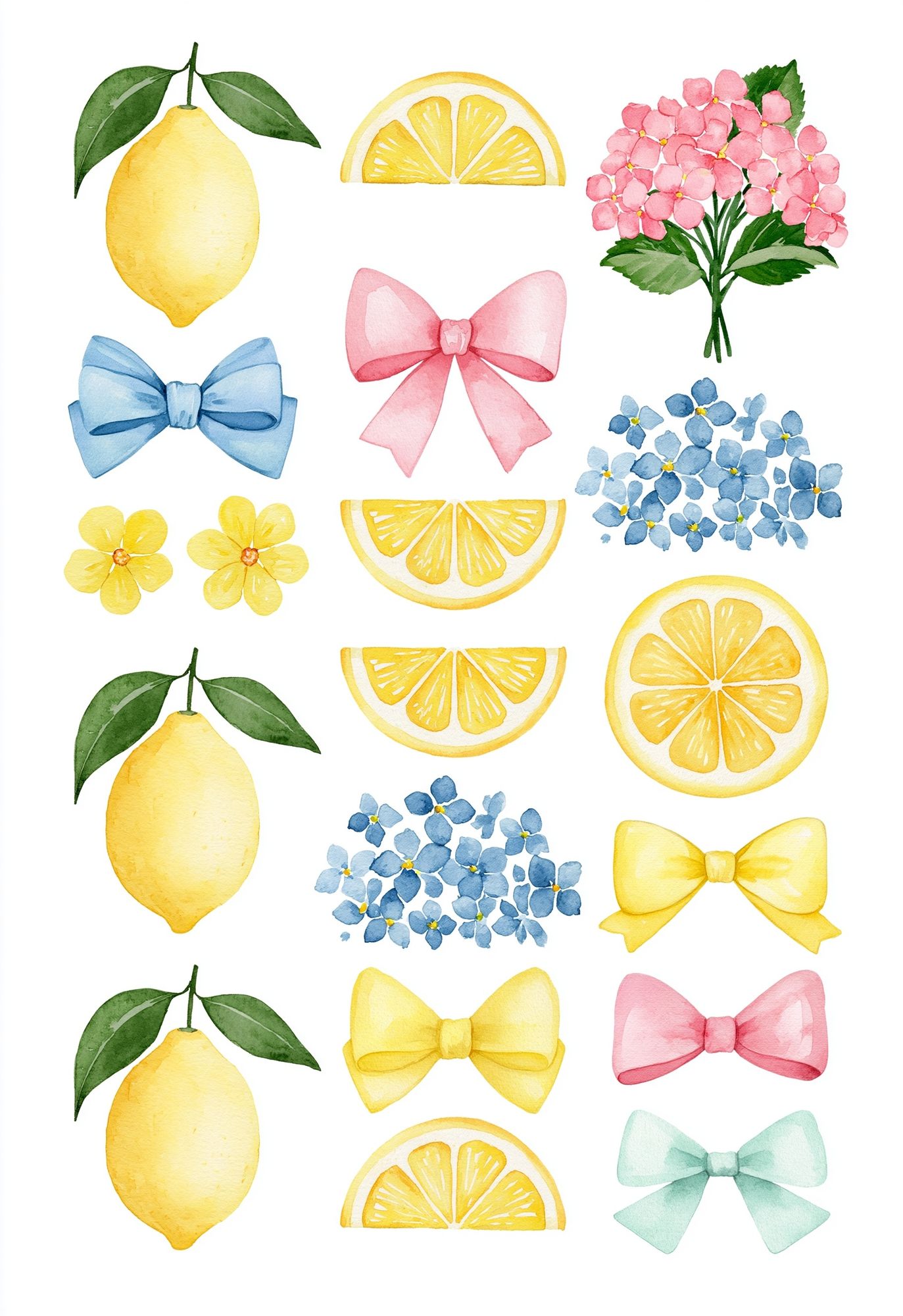 Lemon and Bow Watercolor Print. poster detail