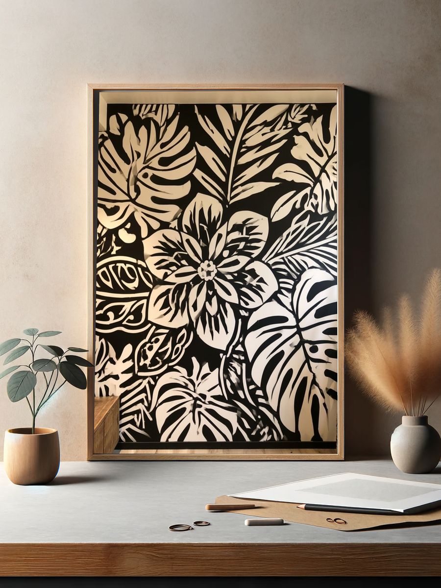 Tropical Leaf Silhouette Botanical Print. — room view 2