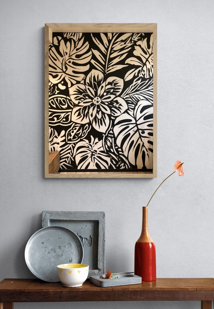 Tropical Leaf Silhouette Botanical Print. — room view 3