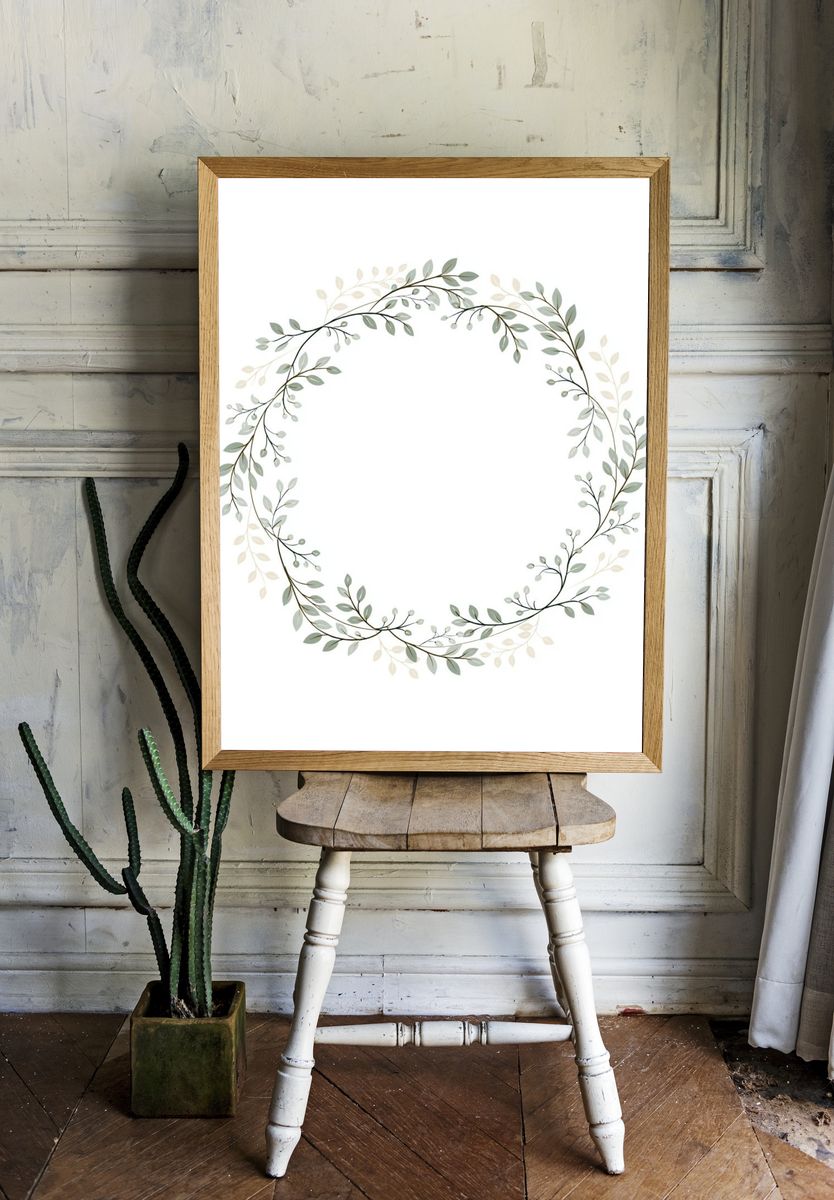 Botanical Wreath Minimalist Print. — room view 1