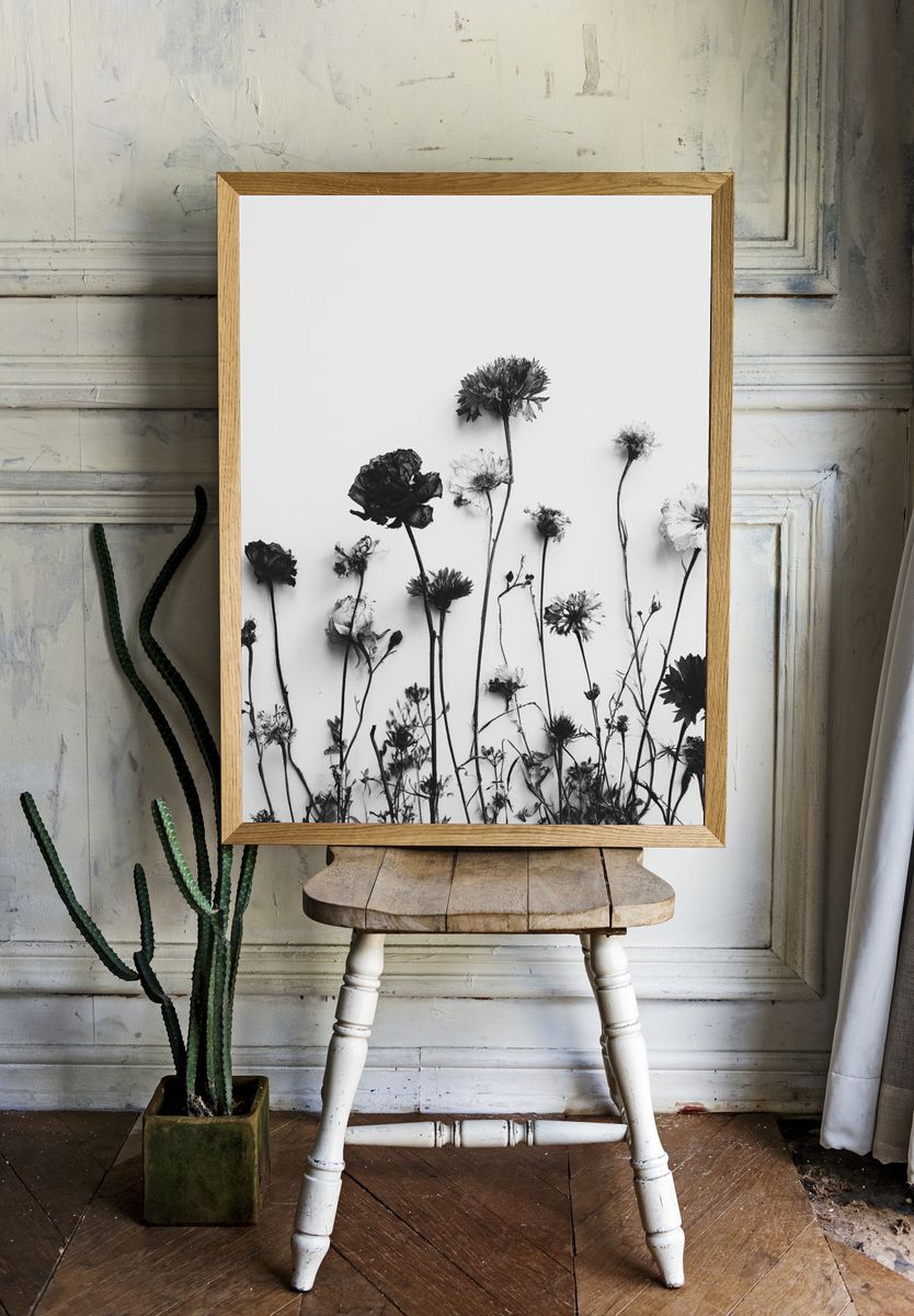 Pressed Wildflowers Black-White Print. — room view 1