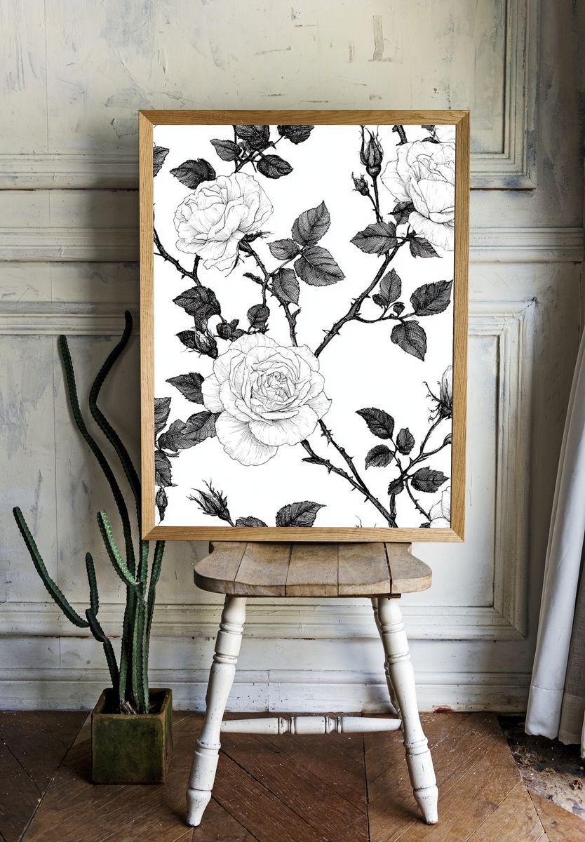 Black Rose Botanical Print. — room view 1