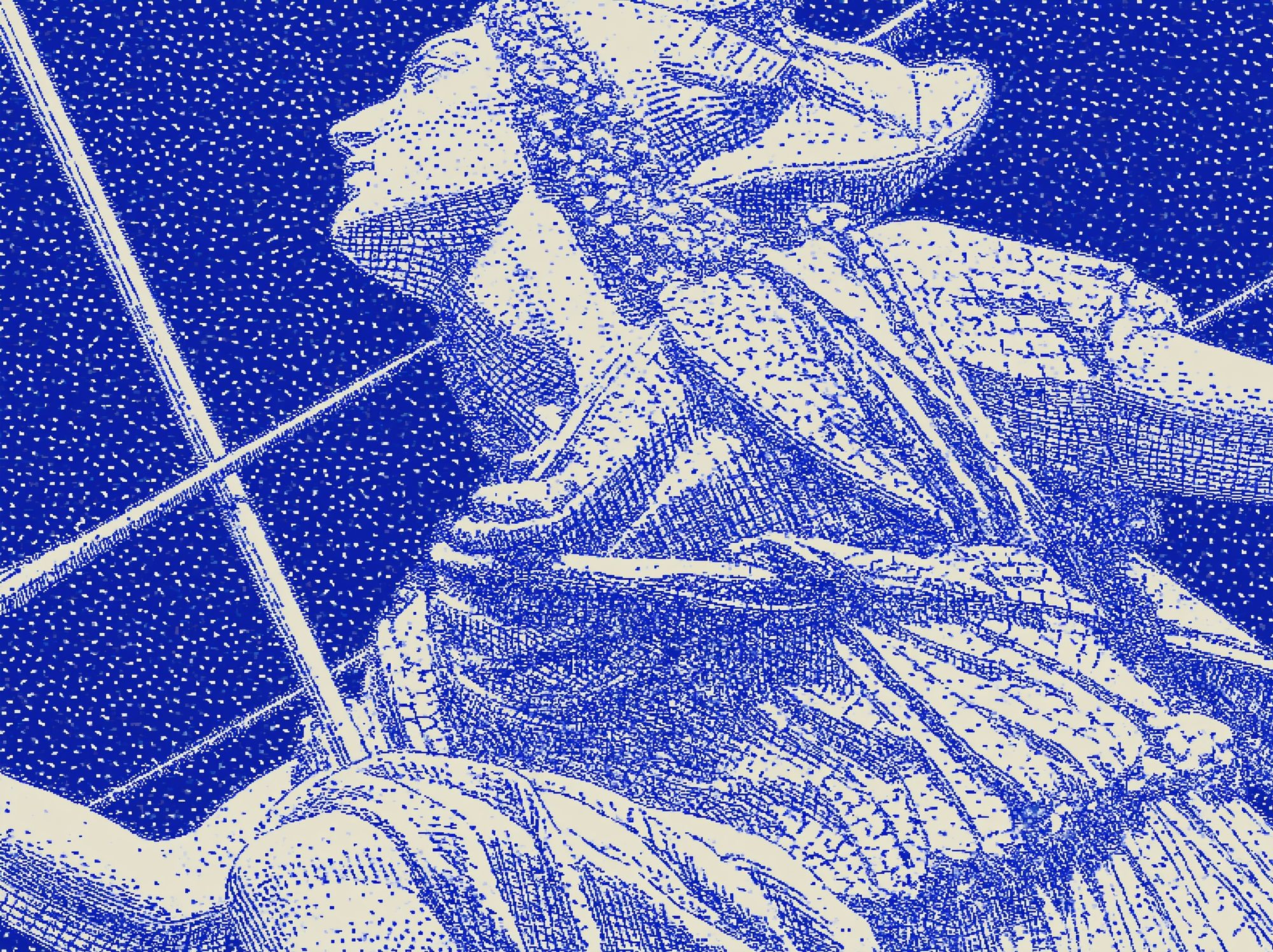 Blue Floral Halftone Illustration Poster. poster — botanical art