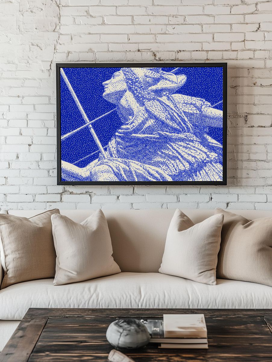 Blue Floral Halftone Illustration Poster. room preview