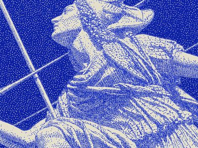 Blue Floral Halftone Illustration Poster. poster print