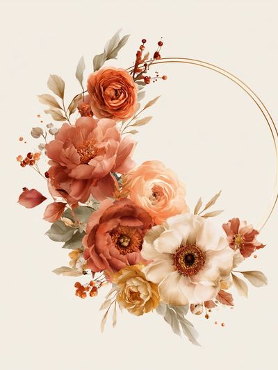 Peach Floral Wreath Print. poster