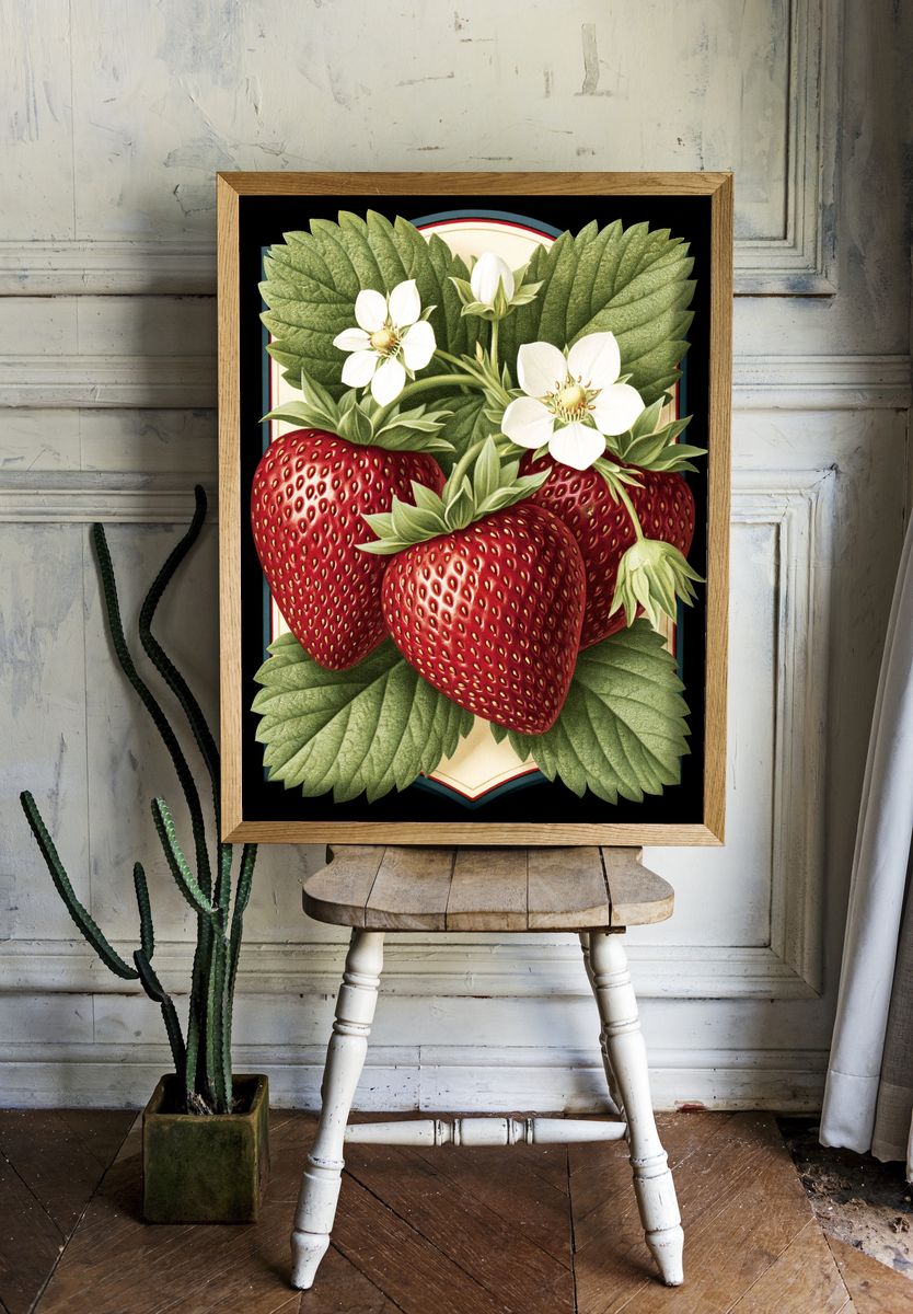 Strawberry Botanical Print Poster. — room view 1