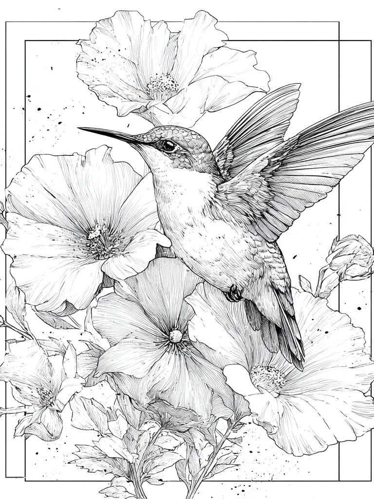 Hummingbird and Hibiscus Botanical Print. poster — botanical art