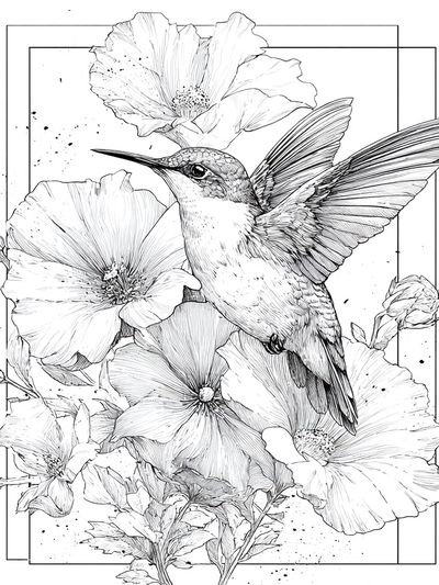 Hummingbird and Hibiscus Botanical Print. poster