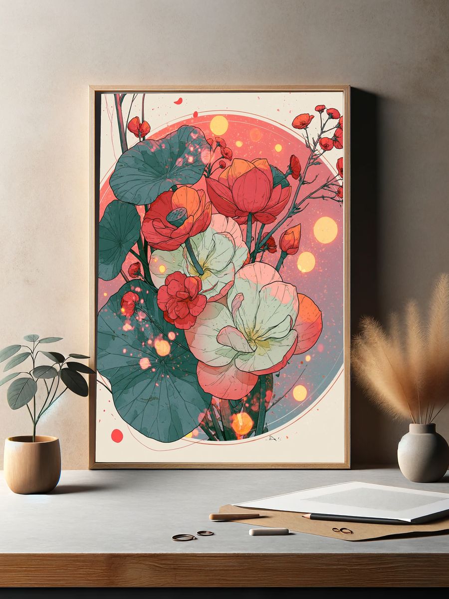 Lotus Bloom Botanical Poster. — room view 2