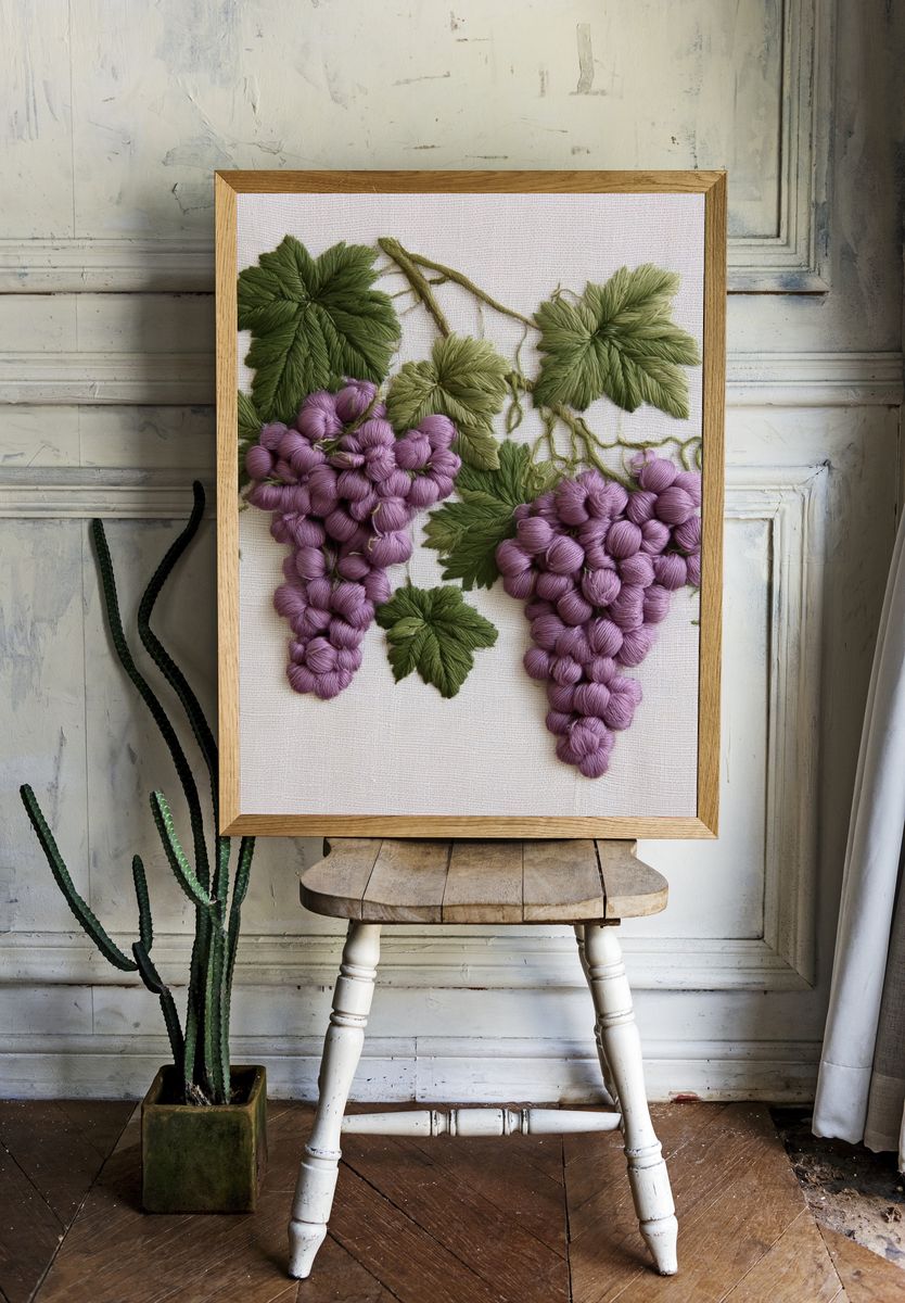 Embroidered Grapes Botanical Print. — room view 1