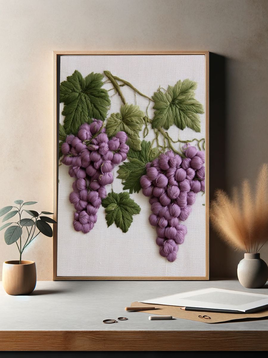 Embroidered Grapes Botanical Print. — room view 2
