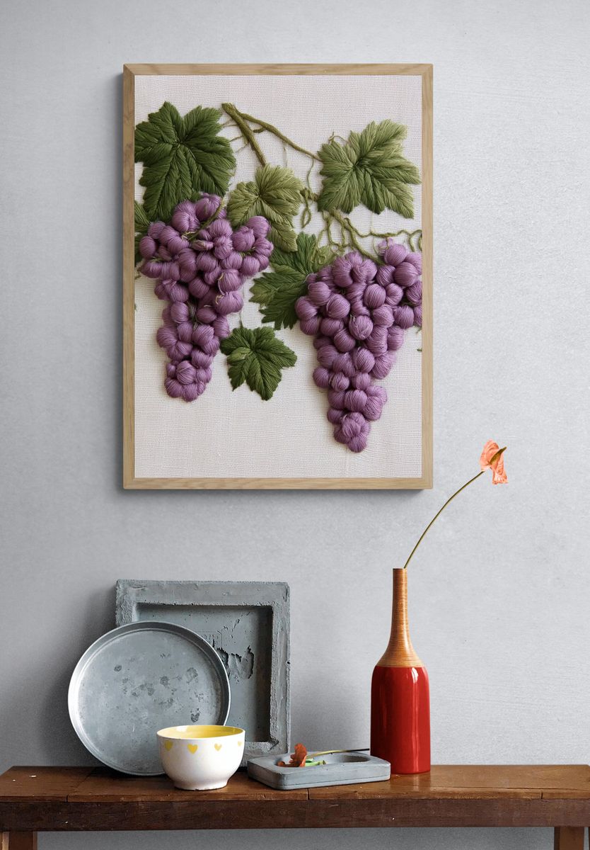 Embroidered Grapes Botanical Print. — room view 3