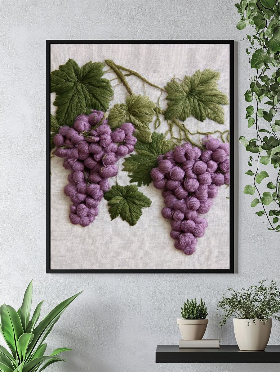 Embroidered Grapes Botanical Print. — room view 4