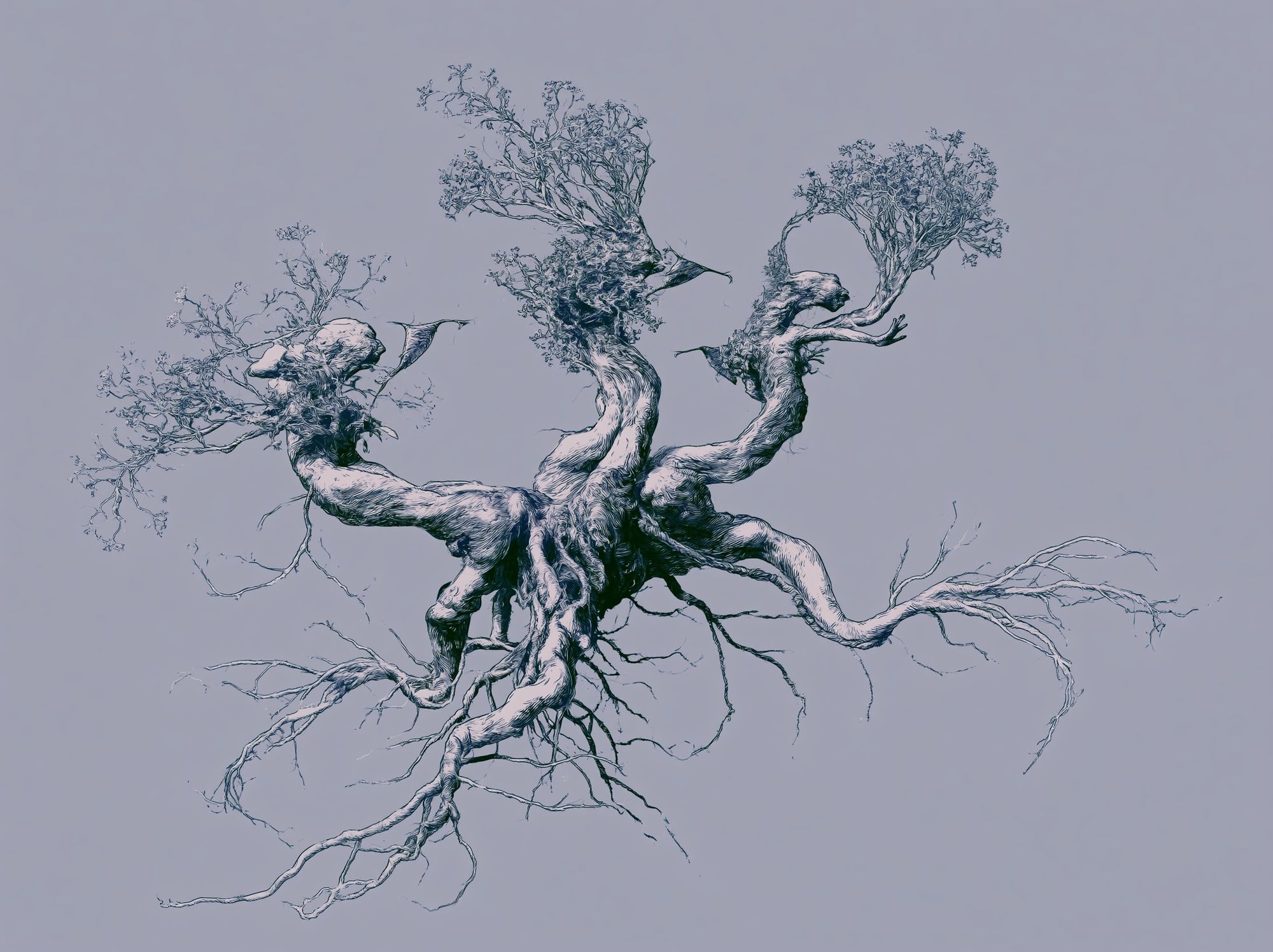 Ancient Tree Roots Illustration Poster. poster detail