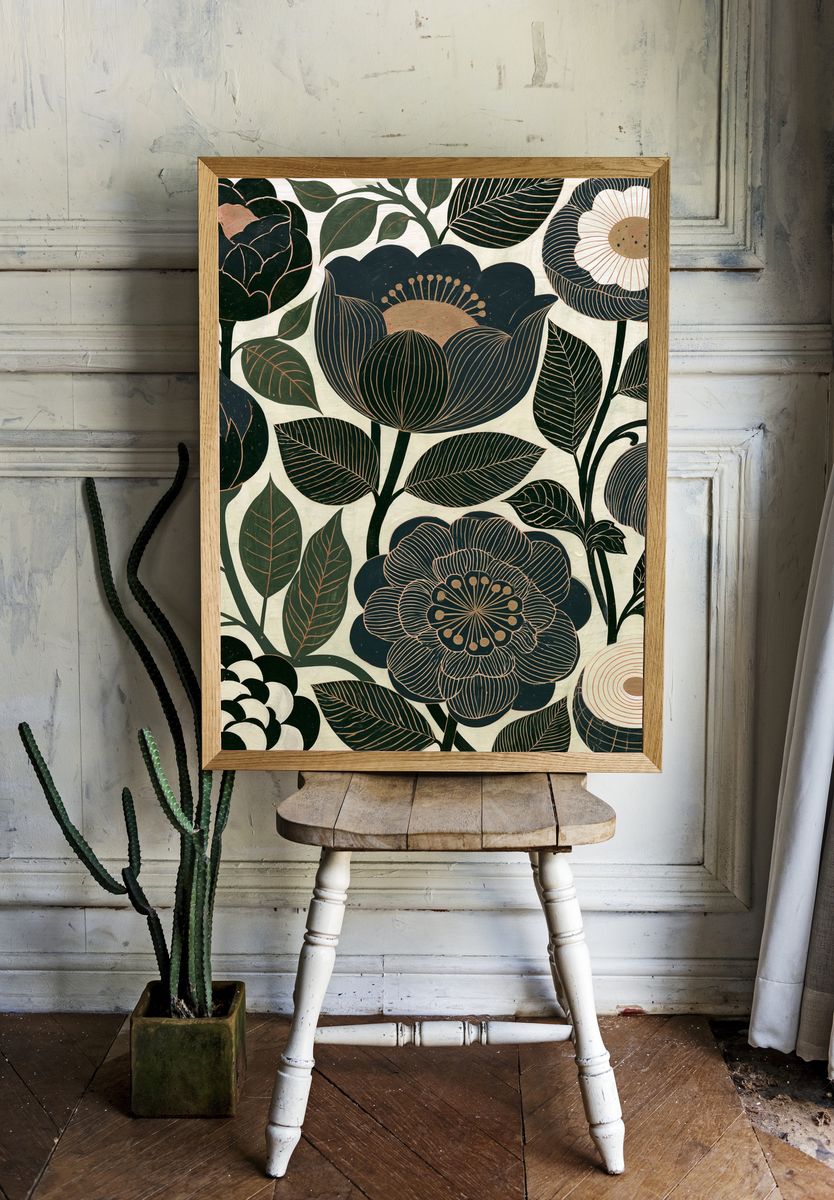 Dark Floral Botanical Poster. room preview