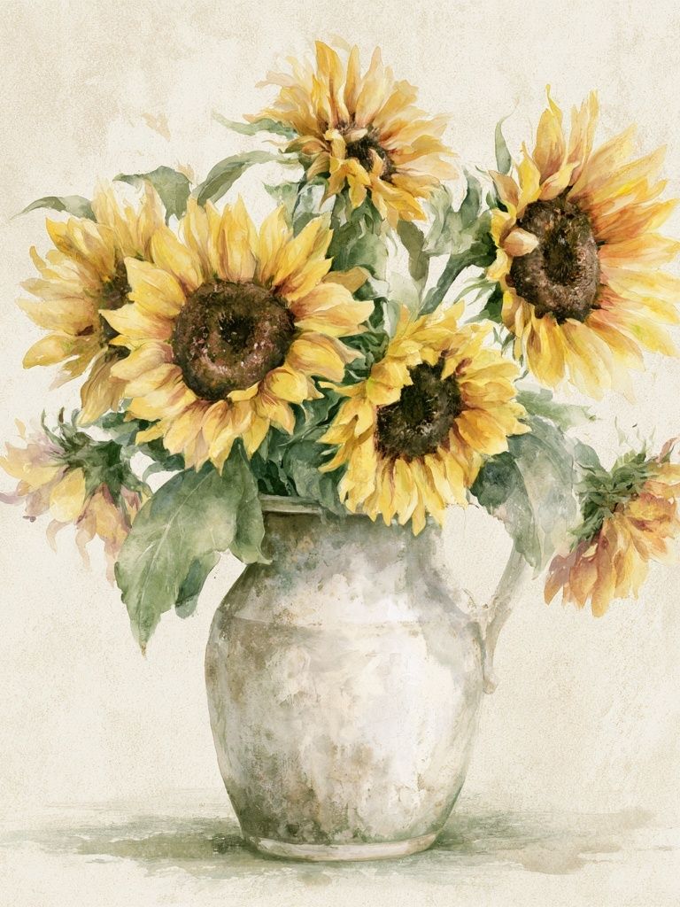 Sunflower Vase Watercolor Print. poster — botanical art