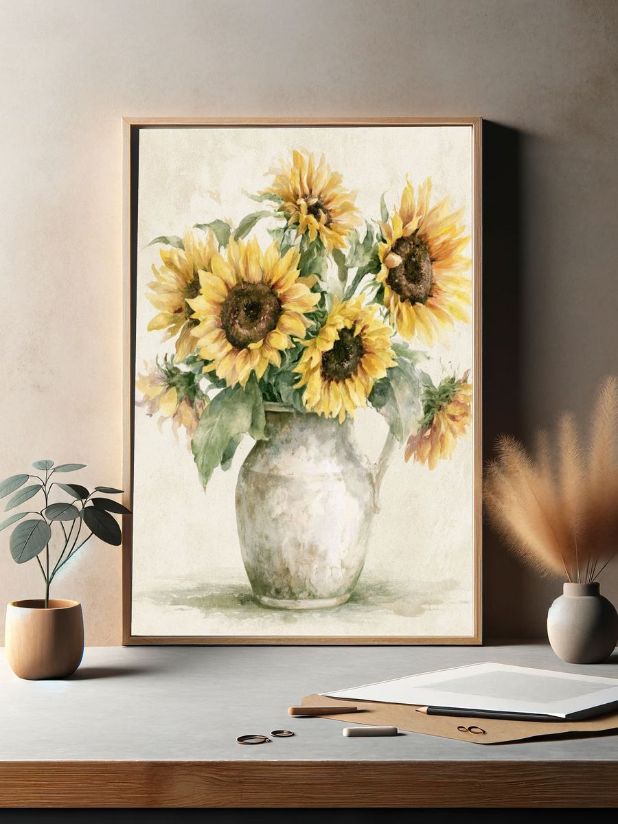 Sunflower Vase Watercolor Print. — room view 2