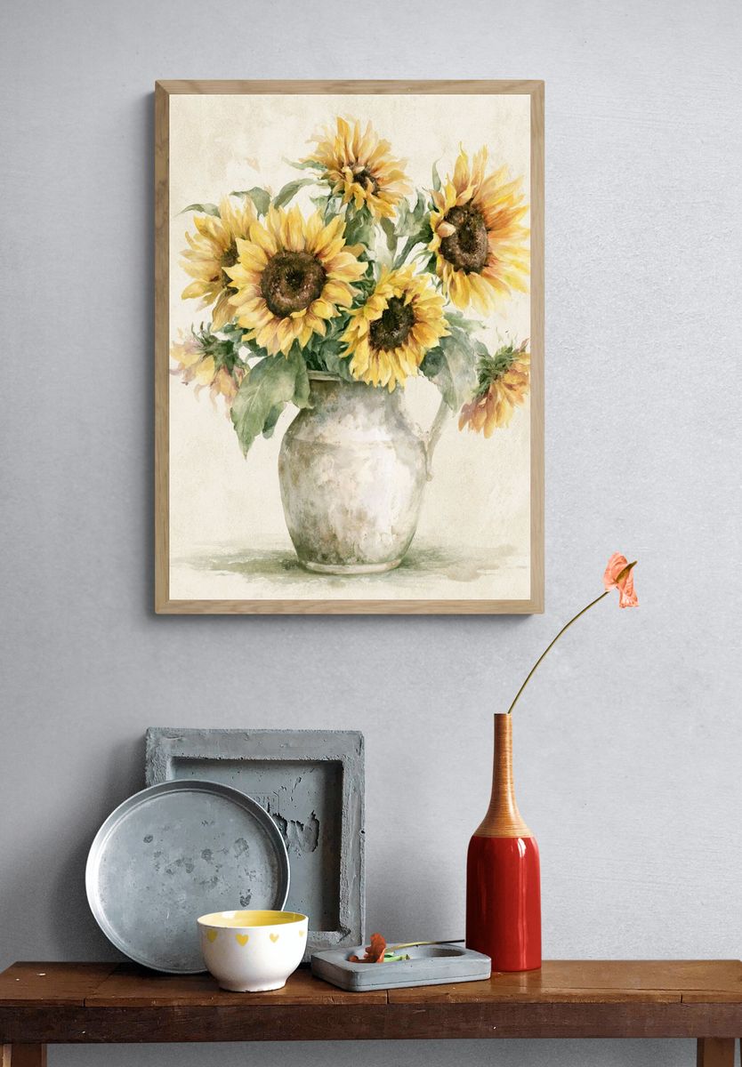 Sunflower Vase Watercolor Print. — room view 3