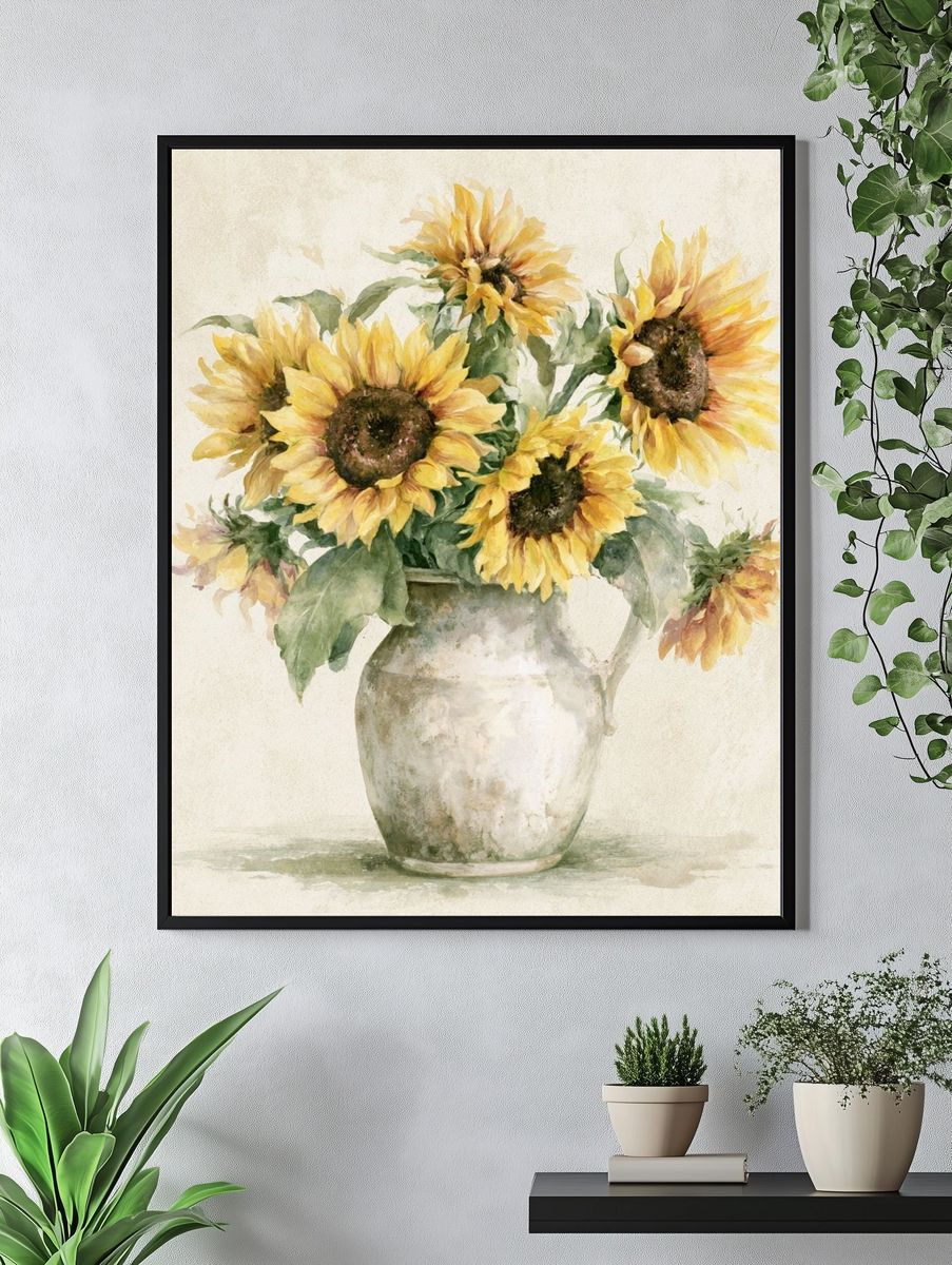 Sunflower Vase Watercolor Print. — room view 4