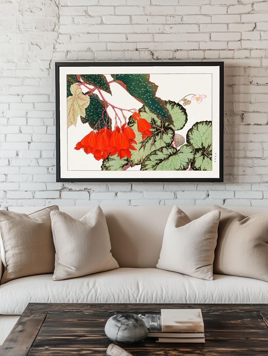 Cracklin Rosie Begonia flower woodblock. — room view 1
