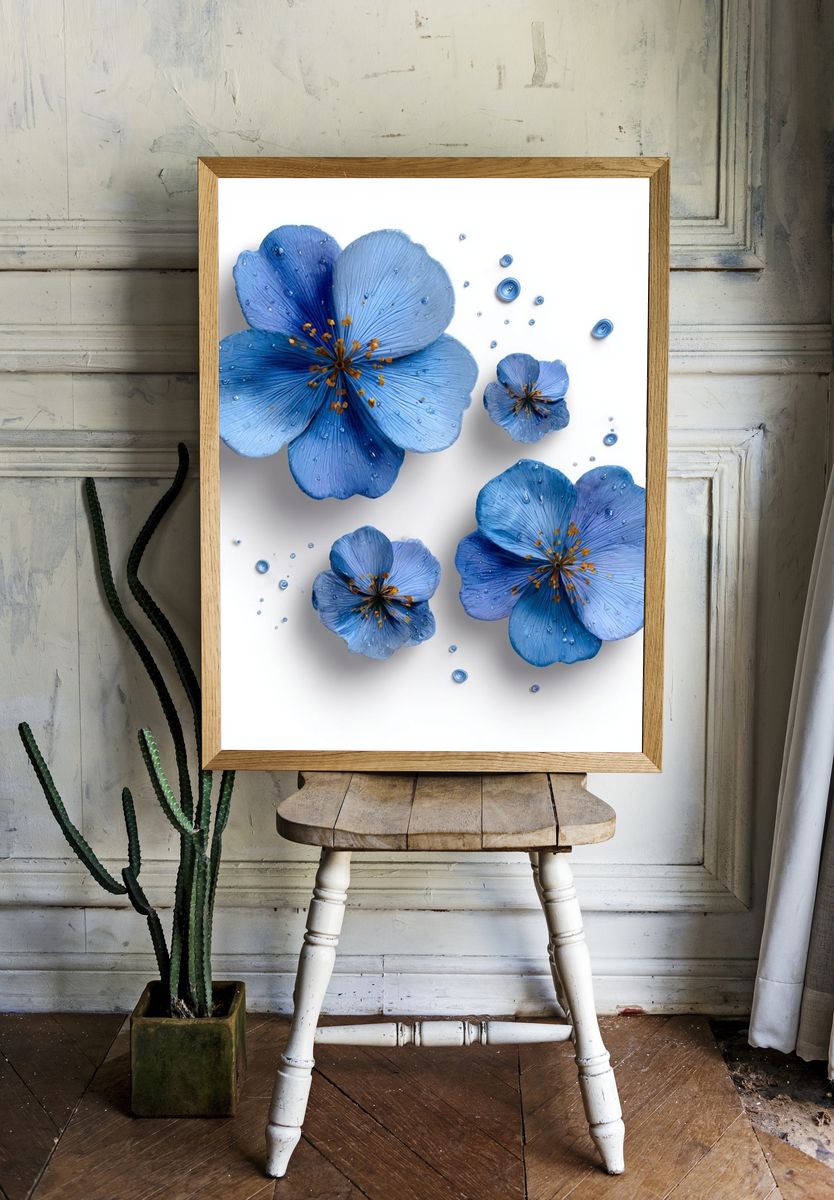Blue Floral Botanical Print. — room view 1