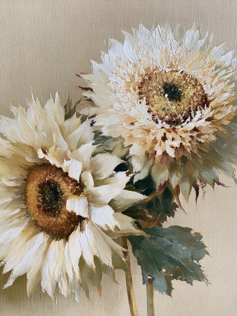 White Sunflowers Botanical Poster. poster — botanical art