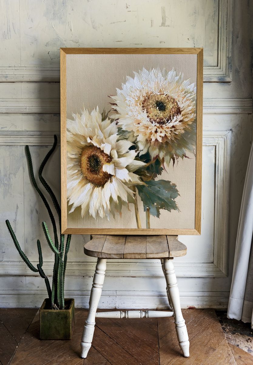 White Sunflowers Botanical Poster. room preview