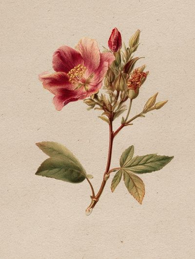 Vintage Pink Flower Botanical Print.
